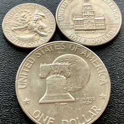 US 1976 Bicentennial 3 Coin Set Eisenhower Dollar Kennedy Half + Drummer Boy Quarter