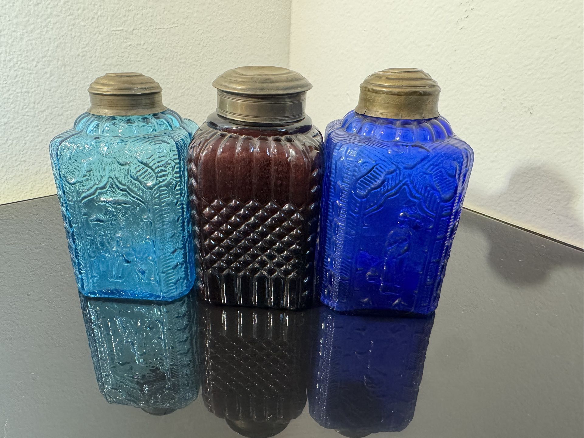 Antique Blue Moscow Imperial Russian Tea Kyakhtinsky Jar Bottles tea caddy