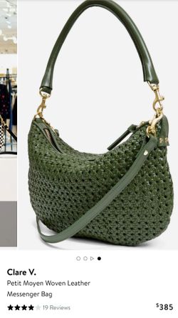 Clare V. Petit Moyen Woven Leather Messenger Bag - Army Rattan - Brand New with Tag