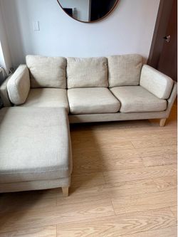 World Market Noelle Oatmeal Sofa Linen Texture with Detachable Ottoman Chaise– Very Good Condition