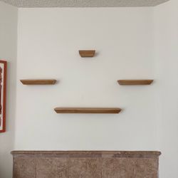 Set of 4 Floating Wood Wall Shelves