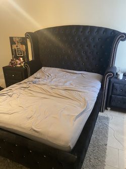 Black Queen Bed Frame And Matching Nightstand