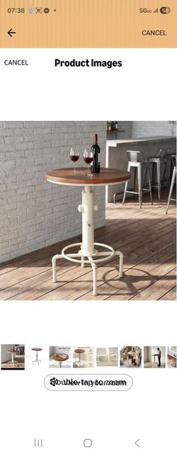 Topower Industrial Bar Table 32.3-38.2" Adjustable Pub Table Kitchen Dining Coffee Bistro Table (Antique White)