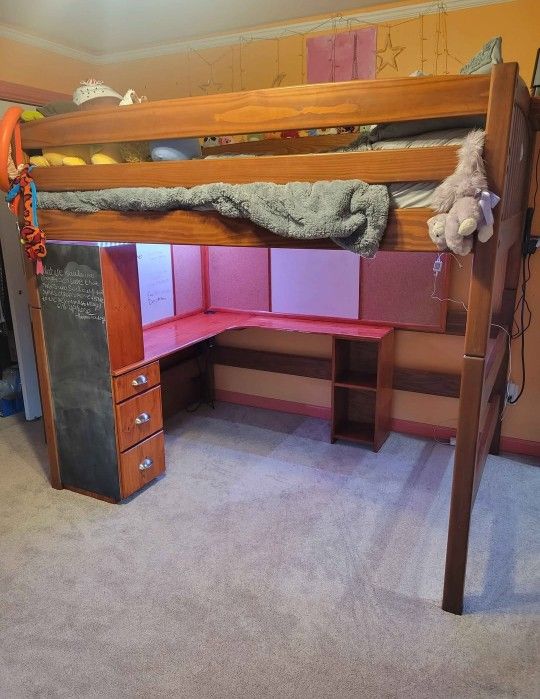 Solid Wood LOFT BED, Desk, Staircase, Bookshelf