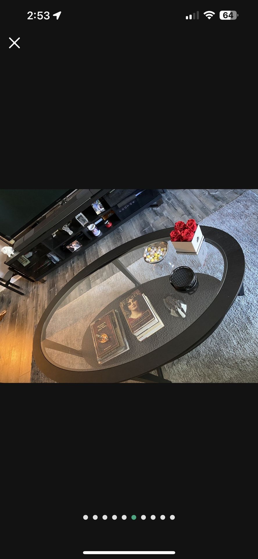 Black wood And Glass Oval Coffee Table
