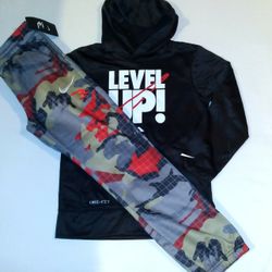 Nike Boys Youth 2pc Warmer & Tee Set With Hoodie- Medium 