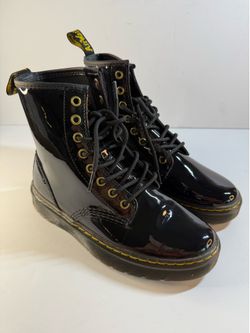 Dr. Martens Zavala Black Patent Leather Combat Boots Womens 7 Mens 6