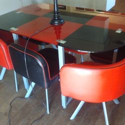 Black and Red Checkered Glass Table