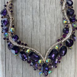 Purple and Gold Fashion Rhinestone Necklace Costume Jewelry