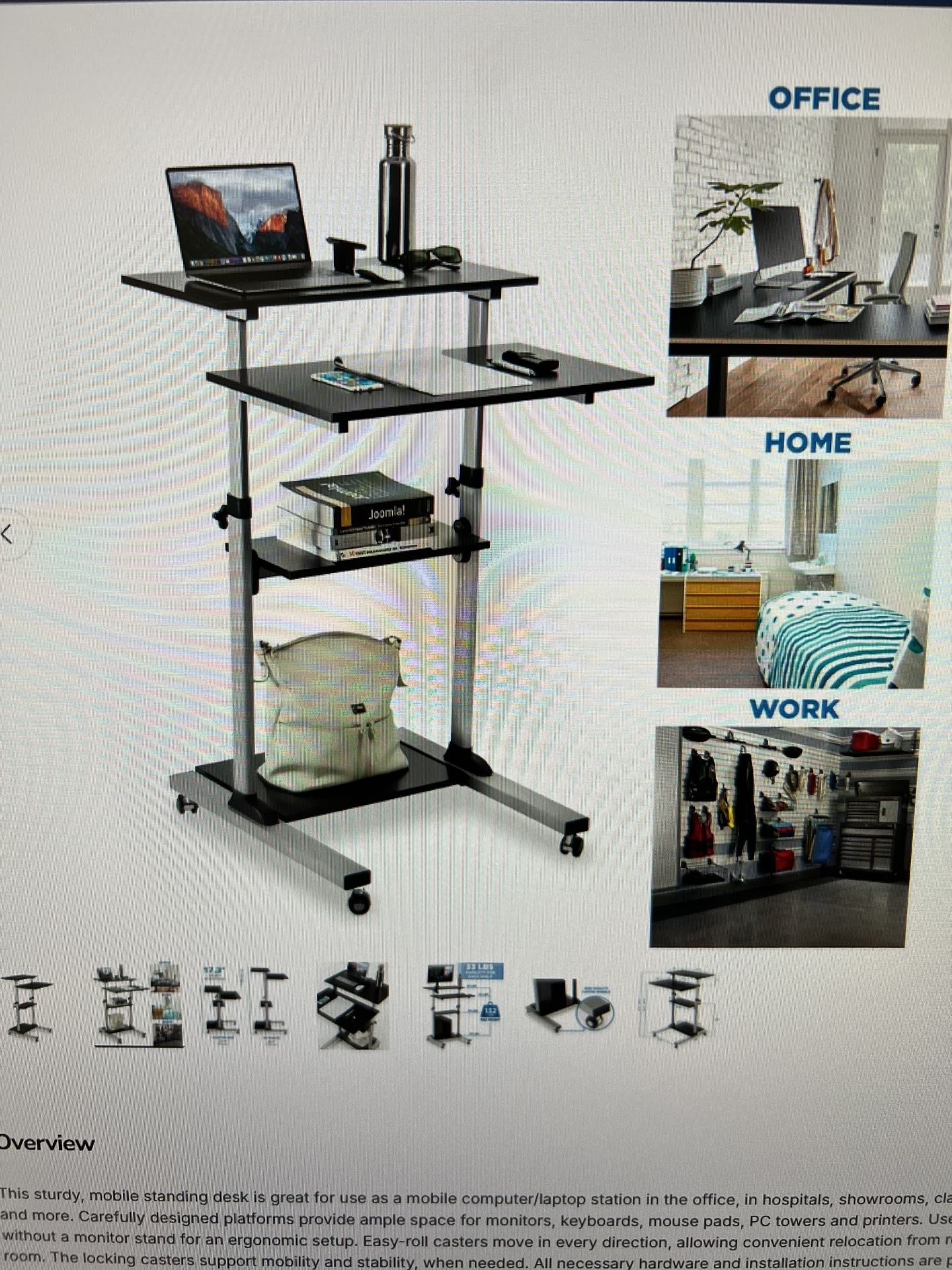 Height Adjustable Rolling Stand Up Desk