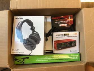 Mic, Mic Stand, Mic Mount, Pop Filter, Mic Cable & Studio Headphones