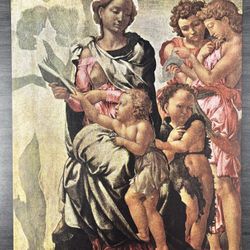 Original Vintage Fine Art Angels Print MICHELANGELO The Madonna, Child, St. John 1930’s Printed Antique Collectible Renaissance