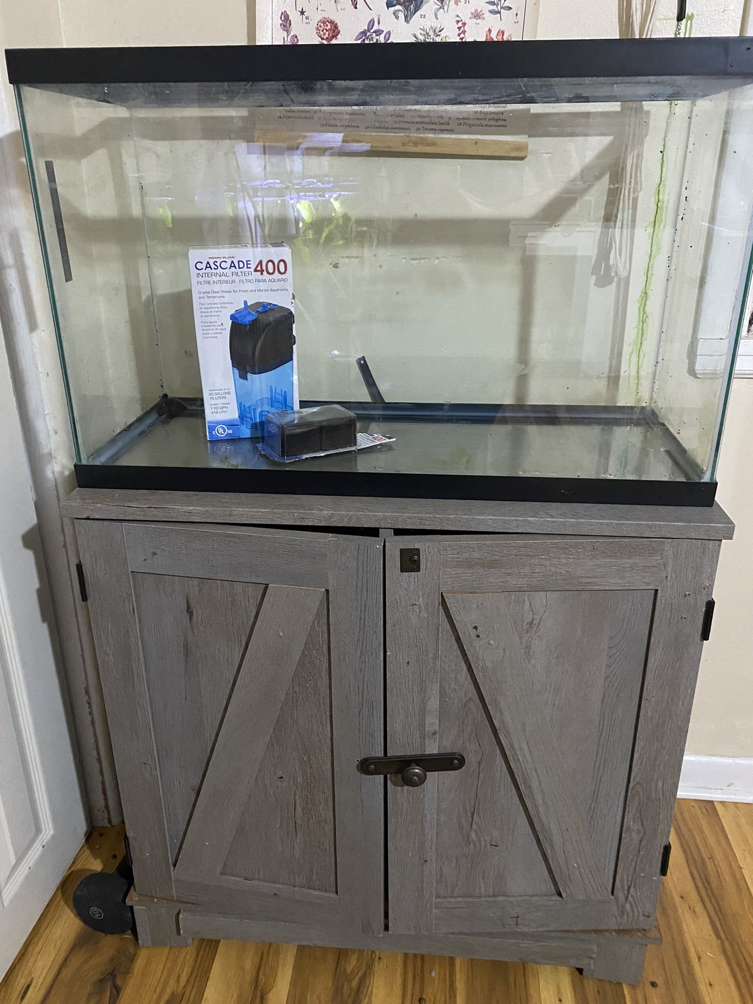 29 gallon fish tank, stand, and filter