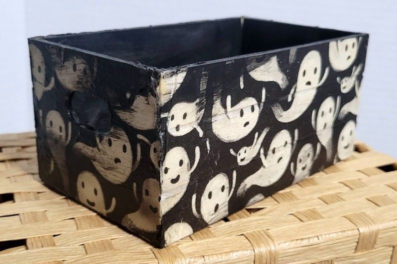 Halloween Or Spooky Ghost Small Surprise Message Crate - Hand Painted 