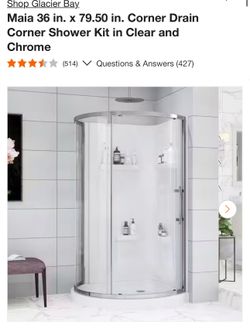 Maia 36 in. x 79.50 in. Corner Drain Corner Shower Kit in Clear and Chrome