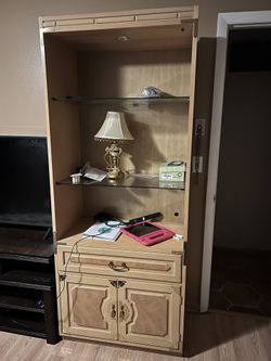 2 Tall Wood And Glass Cabinets 