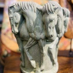 Vintage Grey stone concrete planter equestrian sculpture 