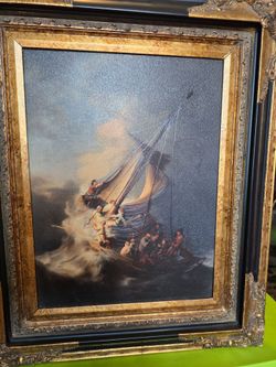Framed Storm at Sea Painting Print