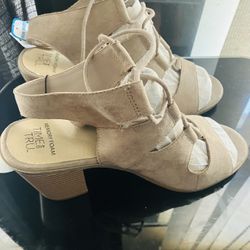 Time & Tru Suede Open Toe Heels