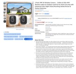 Brand new 2 Pack 3MP 2K Window Camera，2.4Ghz & 5Ghz WiFi Wireless Indoor & Outdoor