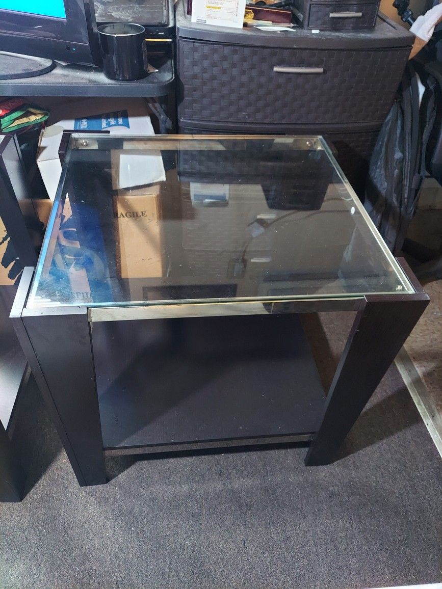 Wooden End Tables With A Glass Top X 2