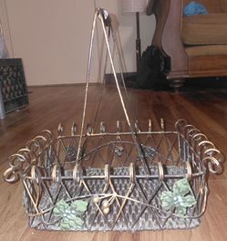 Vintage Wicker & Wire Basket - Grape Leaves Farmhouse Decor