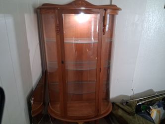 Wood Curio Cabinet with Curved Glass and Light