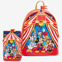 Loungefly Mickey Mouse Circus Backpack and  Wallet