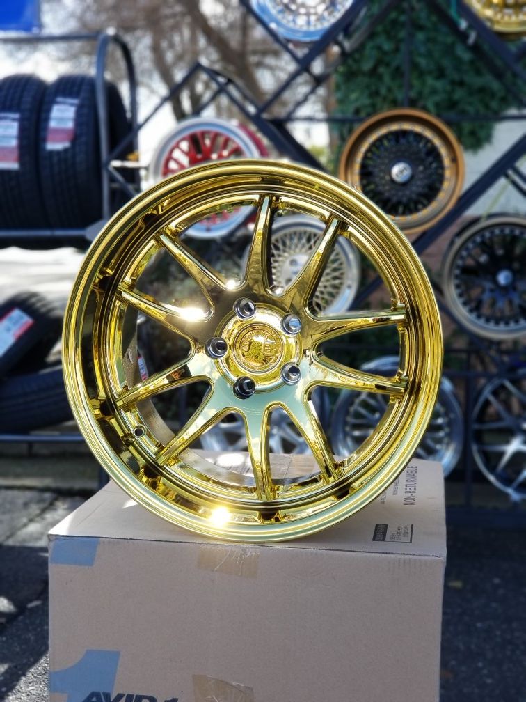 4 BRAND NEW AODHAN DS02. 5×114.3. 18×9.5. 18×10.5. STAGGERED. VACUUM GOLD. +22. INFINITI G35 G37. NISSAN 350Z 370. LEXUS IS250 IS350.HYUNDAI