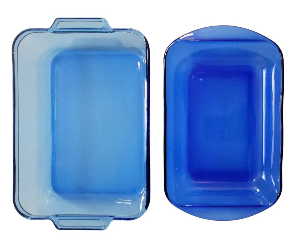 2 Anchor Hocking Blue Glass Baking Dish 4 Qt 11" x 15" X 2" & 3 Qt 9"x13"x2"