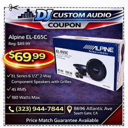 Alpine EL-E65C Car Speakers 1 Set 6.5" 2-Way Component Speaker System 180 Watts 🚨 Payment Options Available 🚨 No Credit Needed 🚨
