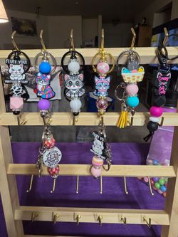 Handmade Cat-Themed Beaded Keychains