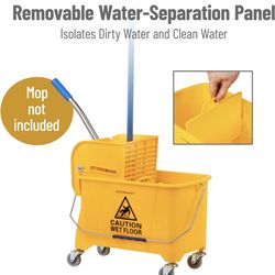 NEW! Mind Reader Mop Bucket with Wringer (Mop Not Included), 5.5 Gallon Cleaning Bucket with Wheels and Handle, Upward Press Wringer, Small Mop Compat