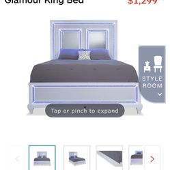 Cal King Bedroom Set Rhinestones Strip LED Light Bed Frame And Dresser