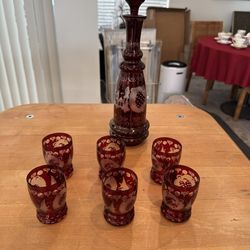 Ruby Flash Cut-to-Clear Decanter Set