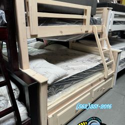 New White Wash Bunk Bed Twin Full Full With Trundle Pull Out Bed 
