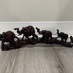 Red Resin Asian Elephants On A Bridge Figurine