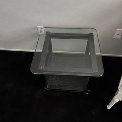 Glass Top Black Wicker End Table