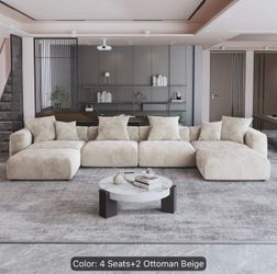 Beige Extra Large U-Shaped Modular Sectional Sofa Couch with 2 Ottomans