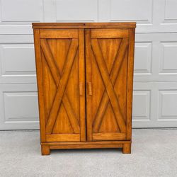 Solid Wood Bar Cabinet w/ Fold-out Bar + Bottle & Glassware Storage