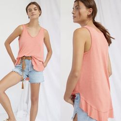 NWT $58 Anthropologie https://offerup.co/faYXKzQFnY?$deeplink_path=/redirect/ Orange Scoop-Neck Layered Hem Pullover Tunic Tank S