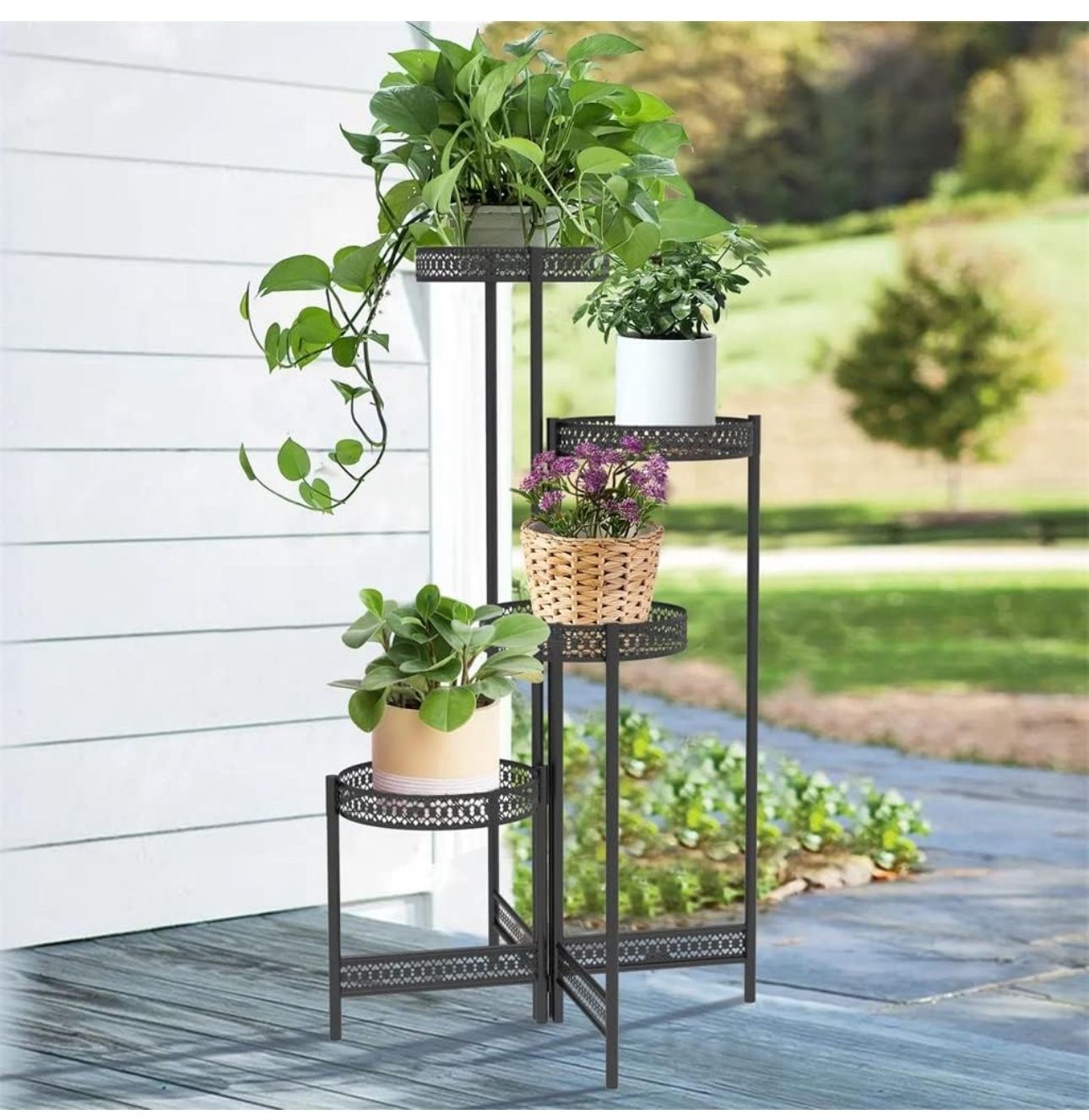 3/4 Tier Metal Plant Stand Indoor Black Tall Flower Pot Holder Display Rack Foldable