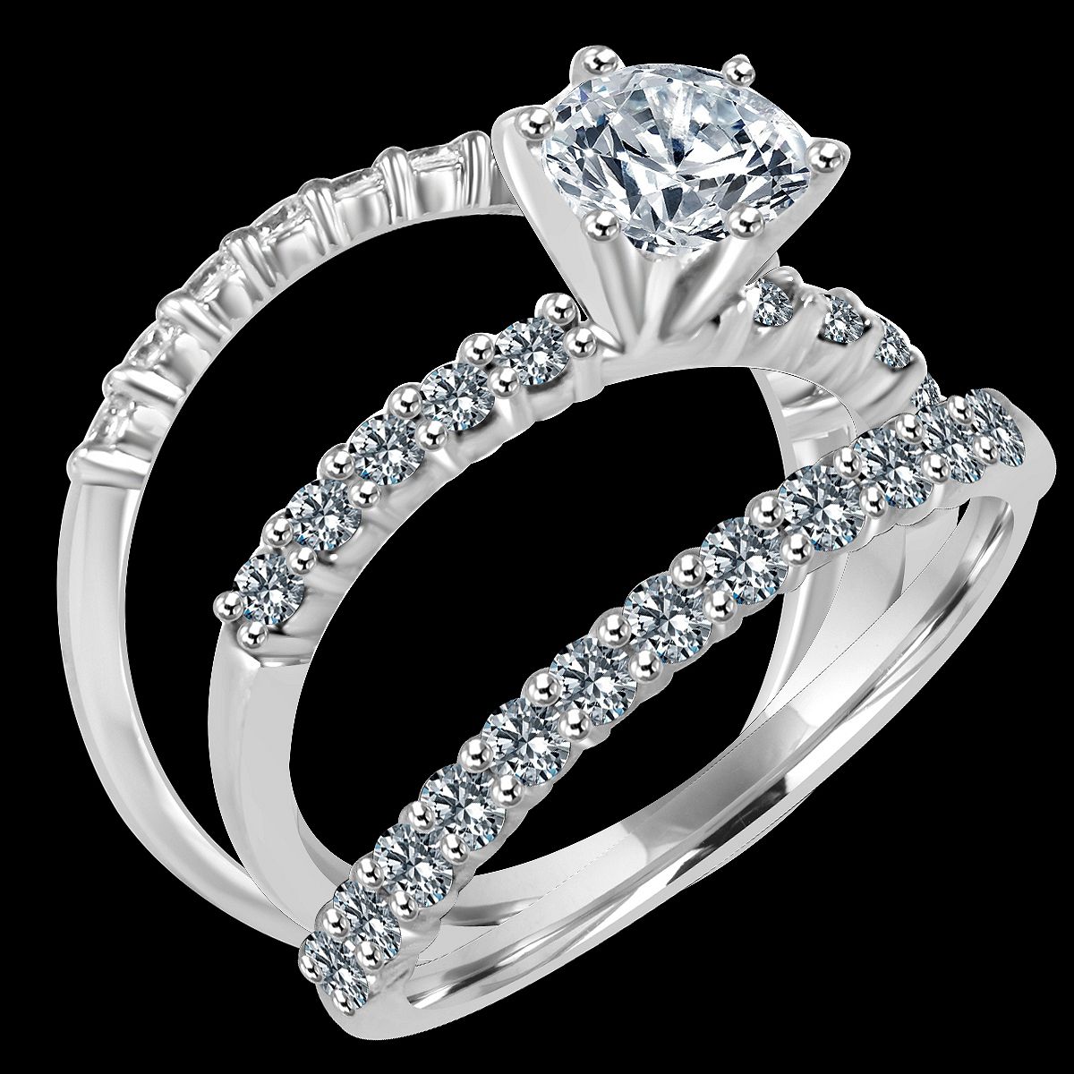 1CT ( 6.5mm) intensely brilliant Diamond Veneer Trio Engagement/ Wedding ensemble set in Sterling Silver Ring. 635R71359