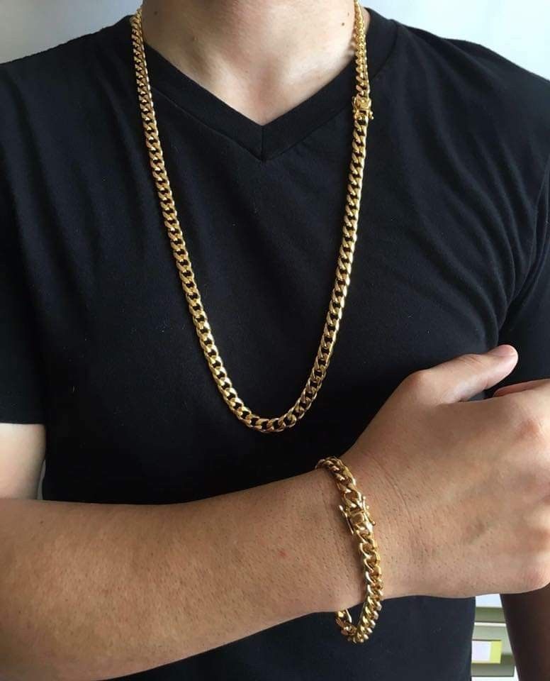 8MM Cuban Link Set 14K Gold Plated Doesn't Loses Color
