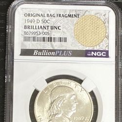 Medio Dollar 1949D  Franklin Certificada Sin Circular