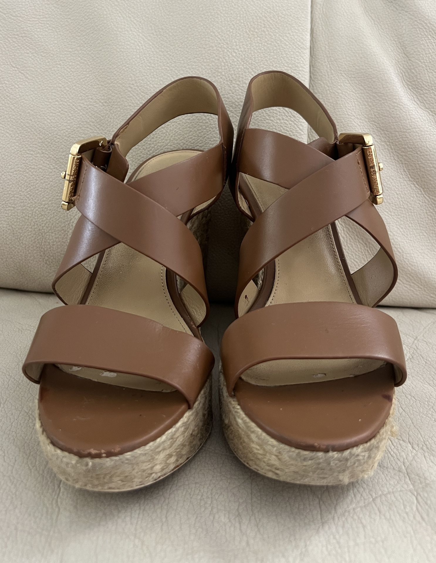 MICHAEL Michael Kors Giovanna Leather Espadrille Wedge Sandal, Size 7