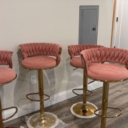4 Velvet Pink Bar Stools