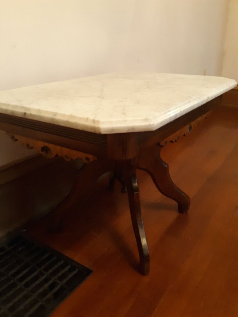 Antique Eastlake Style Walnut Table With Marble Top