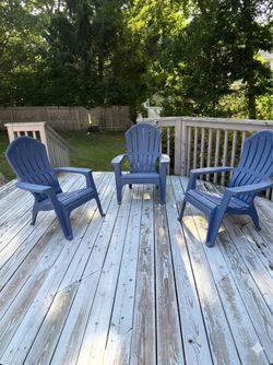 Moving sale Blue Plastic Adirondack Chairs Set of 3