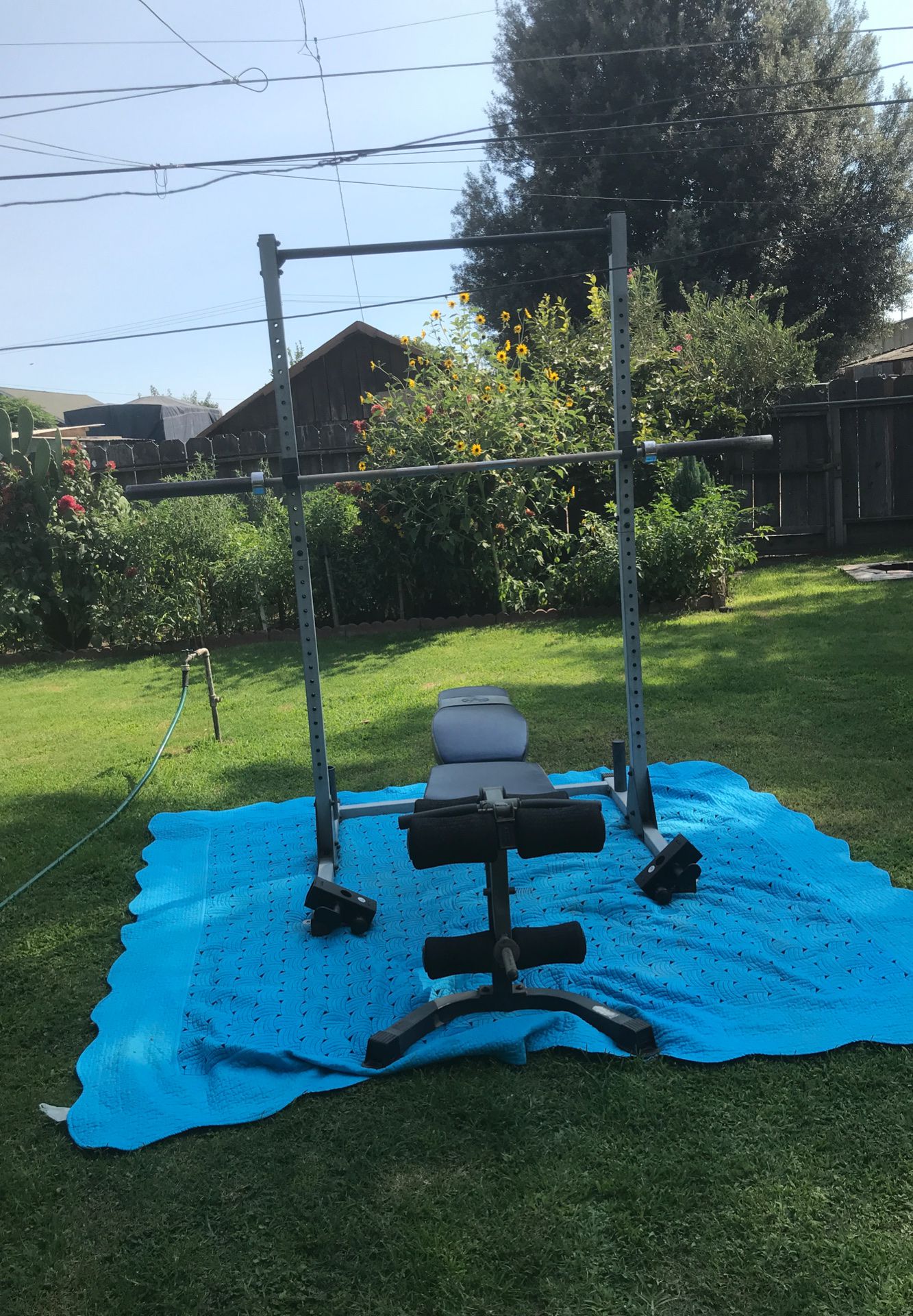Olympic rack with bench and bar check out my page I got more